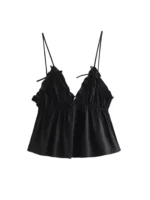 Women's Sexy Fashion Bow Tied Ruffled V-Neck Tank Top Thin Straps Backless Camisole Female Mujer - Image 5