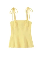 Women's Fashion Bows Fitted Tank Top Straight Neck Thin Straps Camisole Female Fashionable Summer Top - Image 2
