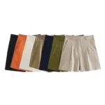 Women's Fashion Front Darted Solid Shorts with Side Pockets High Waist Short Pants for Females