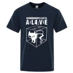 Men's T-shirt High Quality Cotton Blend Schrodinger's Cat Printing Summer Casual Cool Loose O-neck for Men T-shirt Male Tops - Image 3