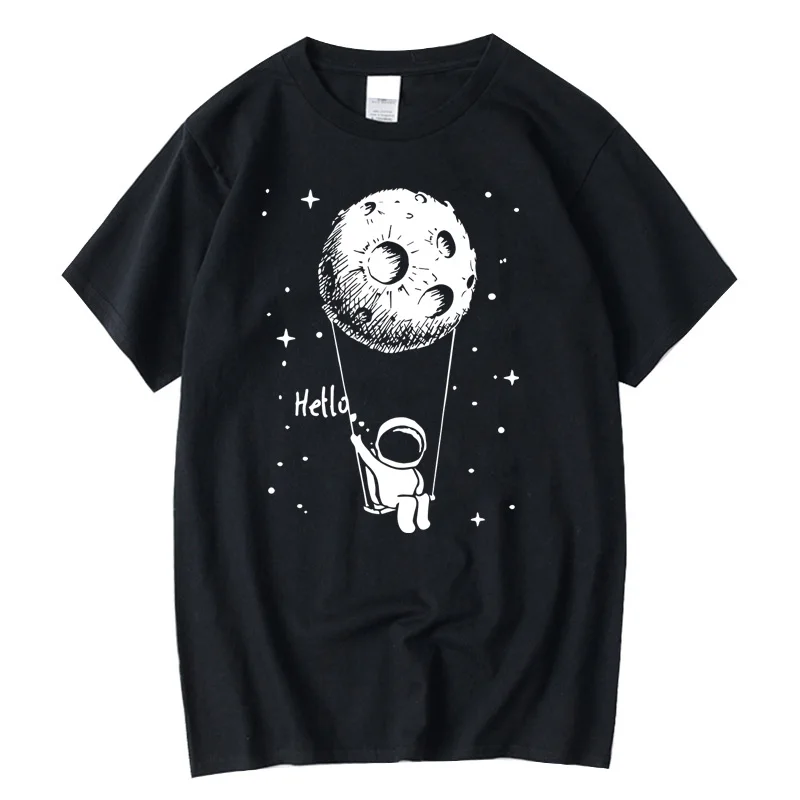 kf-S52dcd876357d4bfcb5586864dcbe0ed1E-1 Summer Men T-shirt High Quality Cotton Blend Funny Spaceman Design Printing Casual Short Sleeve Cool Loose Tshirt Male Tops - Image 1