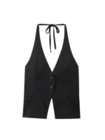 Front Button Tank Tops for Women, Tied Halter Neck, Backless, Female Camis, Sexy Fashion - Image 5
