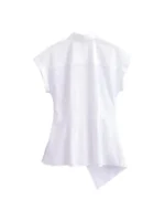 Asymmetric Poplin Shirts for Women, Front Knot with Ties, Short Sleeve, Button-up, Female Blouses, Chic Tops, Fashion - Image 3