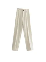 Women Chic Fashion Office Wear Straight Pants Vintage High Waist Zipper Fly Female Trousers Mujer - Image 2