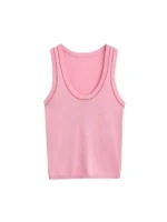 Women's Sleeveless Knit Tank Tops, V Neck ,Contrast Trims, Female Camis, Chic Vest Fashion - Image 2