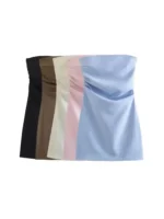 Strapless Draped Mini Dress for Women, Straight Neck, Back Zipper, Female Dresses, Fashion