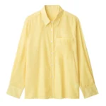 Women's Fashion Yellow Striped Long-Sleeve Shirts with Front Pockets, Casual Blouses for Summer
