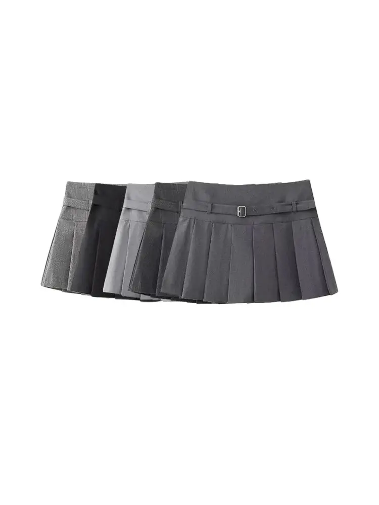 kf-S9ebc6943a7574a75b879ee934d816b0eU-1 Pleated Shorts Skirts for Women, With Belt,Side Zipper, Mid Waist, Female Skort,Fashion - Image 1