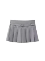 Pleated Shorts Skirts for Women, With Belt,Side Zipper, Mid Waist, Female Skort,Fashion - Image 5