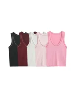 Women's Sleeveless Knit Tank Tops, V Neck ,Contrast Trims, Female Camis, Chic Vest Fashion