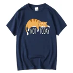 Summer Men's T-shirt High Quality Cotton Blend Funny Lazy Cat Printing Casual Cool Loose O-neck Graphic T Shirts for Men Tops - Image 2