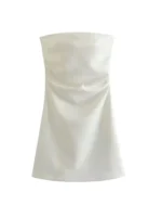 Strapless Draped Mini Dress for Women, Straight Neck, Back Zipper, Female Dresses, Fashion - Image 4