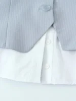 Women's Fashion Striped Patchwork Vest Sleeveless V-Neck Waistcoat Chic Outerwear Front Button Chic Vest Tops - Image 4