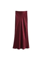 Women's Soft Touch Silk-Like Midi Skirt High Waist Elastic Waistband Chic Fashion Female Skirts Elegant Mujer - Image 2
