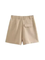 Women Fashion Side Pockets Front Darts Bermuda Shorts Vintage High Waist Zipper Fly Female Short Pants Mujer - Image 3