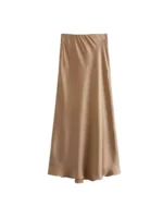 Women's Soft Touch Silk-Like Midi Skirt High Waist Elastic Waistband Chic Fashion Female Skirts Elegant Mujer - Image 3