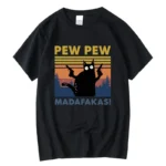 Pew Pew Madafakas Tshirt Men Short Sleeve Novelty Funny Cat T Shirt Cotton Loose Tops Shirts Tee T-Shirt Crew Neck Streetwear