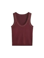 Women's Sleeveless Knit Tank Tops, V Neck ,Contrast Trims, Female Camis, Chic Vest Fashion - Image 6