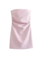 Strapless Draped Mini Dress for Women, Straight Neck, Back Zipper, Female Dresses, Fashion - Image 2