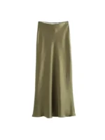 Women's Soft Touch Silk-Like Midi Skirt High Waist Elastic Waistband Chic Fashion Female Skirts Elegant Mujer - Image 4