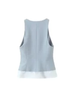 Women's Fashion Striped Patchwork Vest Sleeveless V-Neck Waistcoat Chic Outerwear Front Button Chic Vest Tops - Image 2