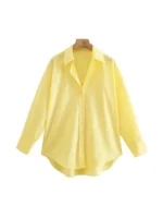 TRZA Women Fashion Office Wear Loose Poplin Solid Shirts Vintage Long Sleeve Button-up Casual Female Blouses Blusas Chic Tops - Image 6