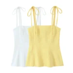Women's Fashion Bows Fitted Tank Top Straight Neck Thin Straps Camisole Female Fashionable Summer Top