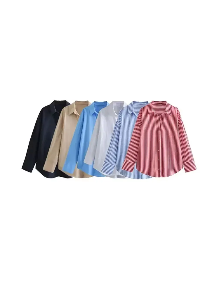 kf-Sa0465465812d4ec5965dfe525f57a651j-1 Oversized Poplin Shirts for Women, Long Sleeve, Button-up, Loose Female Blouses, Chic Tops, Fashion - Image 1