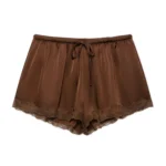 Women's Lace Satin Shorts with Elastic Waist and Drawstring for Summer