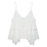 Women's Sexy Fashion Lace Patchwork Tank Tops with Thin Straps and Backless Design for Summer