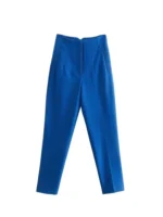 Women Chic Fashion With Seam Detail Office Wear Pants Vintage High Waist Zipper Fly Female Ankle Trousers Mujer