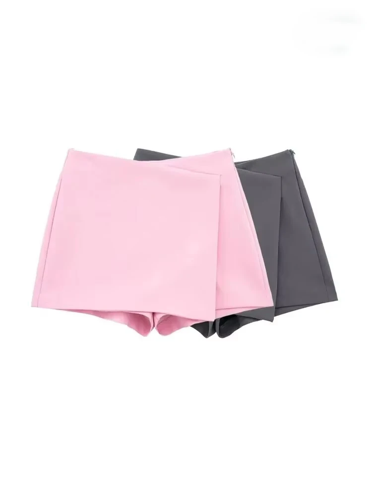 kf-S1c6bbbe14b3d4962ae983257c868775eY-1 Women Fashion Asymmetric Pareo Style Self Overlay Shorts Skirts Vintage High Waist Side Zipper Female Skort Mujer - Image 1