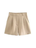Women Fashion Side Pockets Front Darts Bermuda Shorts Vintage High Waist Zipper Fly Female Short Pants Mujer - Image 2