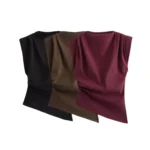 Women's Asymmetric Blouses with Shoulder Pads, Sleeveless, Back Zipper, Female Shirts, Chic Tops, Fashion
