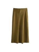 Women's Soft Touch Silk-Like Midi Skirt High Waist Elastic Waistband Chic Fashion Female Skirts Elegant Mujer - Image 5