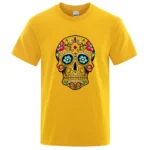 Cotton Blend Skull Tee Mexican Floral Day of The Dead Vintage Streetwear Summer Top Unisex Gift Skull Lover Men Women Tops Tees