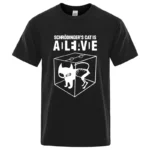 Men's T-shirt High Quality Cotton Blend Schrodinger's Cat Printing Summer Casual Cool Loose O-neck for Men T-shirt Male Tops